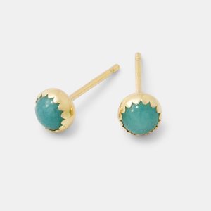 Amazonite & Solid Gold Stud Earrings