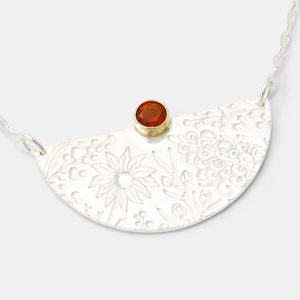 Australian Flora Pattern & Fire Opal Necklace