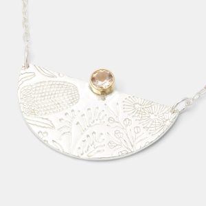 Australian Flora Pattern & Morganite Pendant Necklace