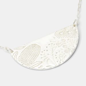 Australian Flora Pattern Silver Necklace: Banksia Flower