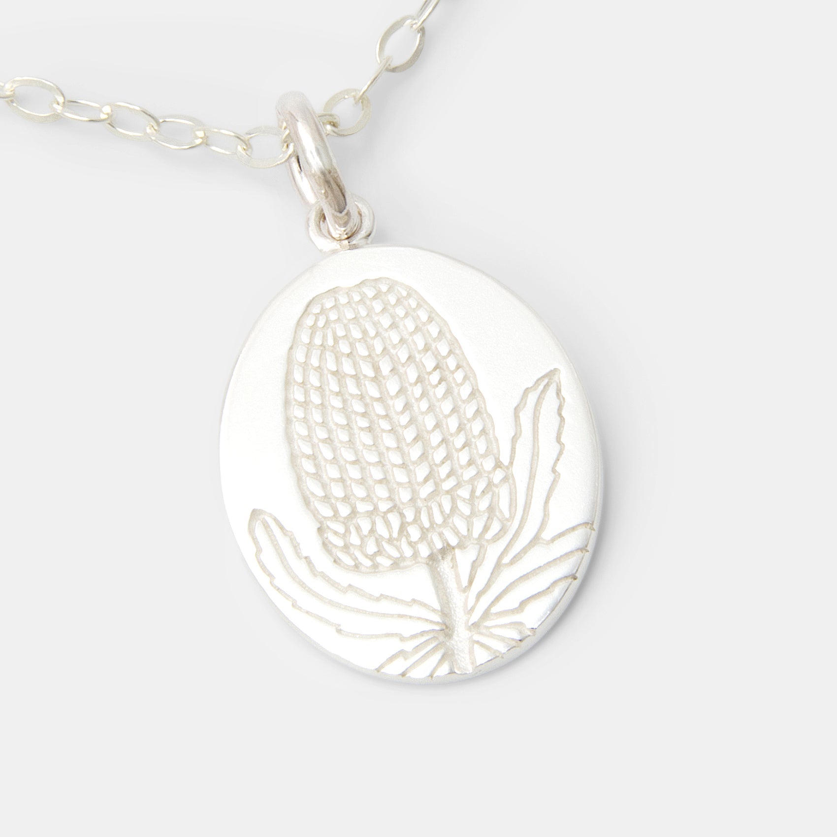 Banksia Oval Sterling Silver Pendant Necklace
