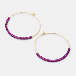 Beaded Gold Hoop Earrings: Boysenberry