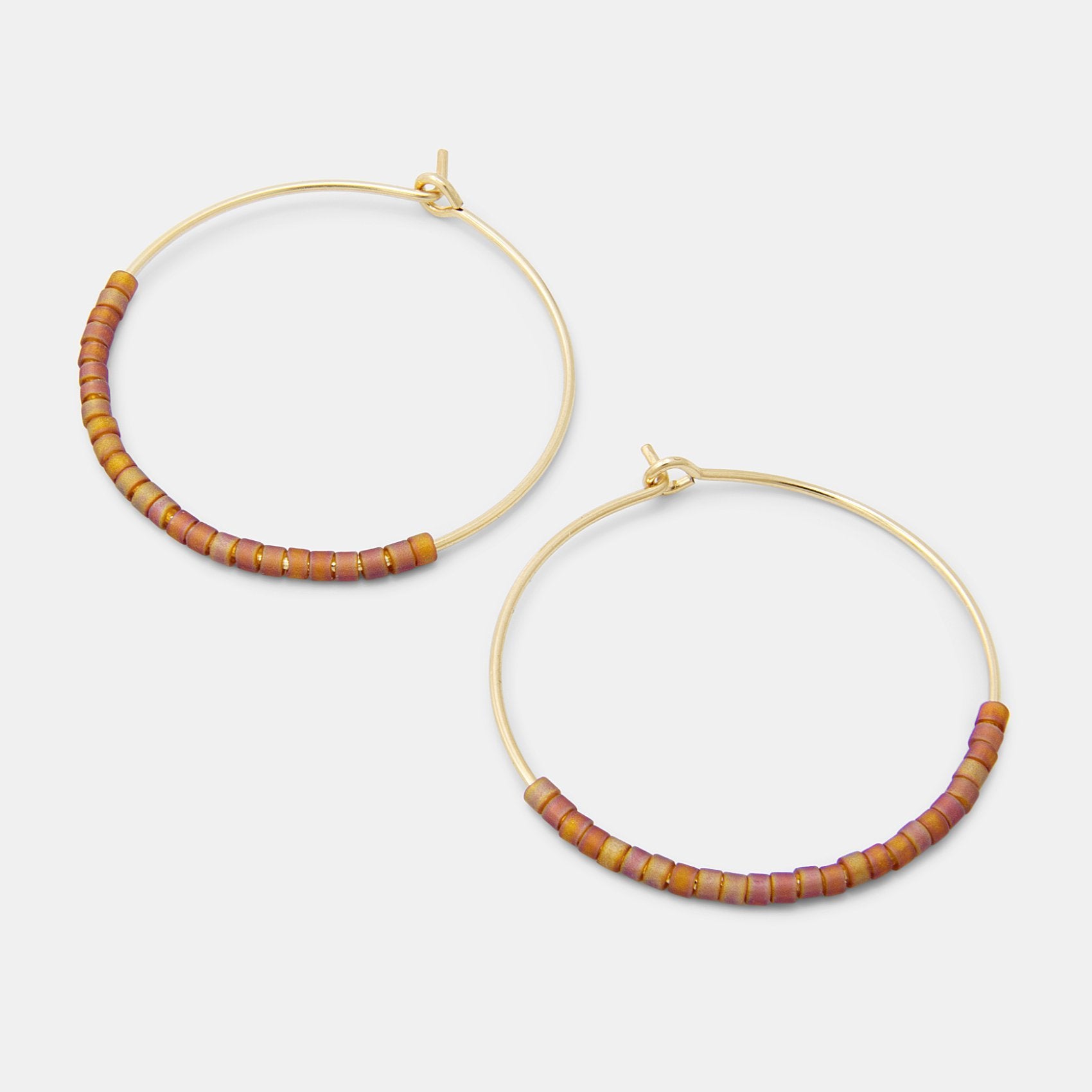Beaded Gold Hoop Earrings: Cola Brown