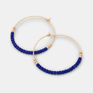 Beaded Gold Hoop Earrings: Blue & Gold