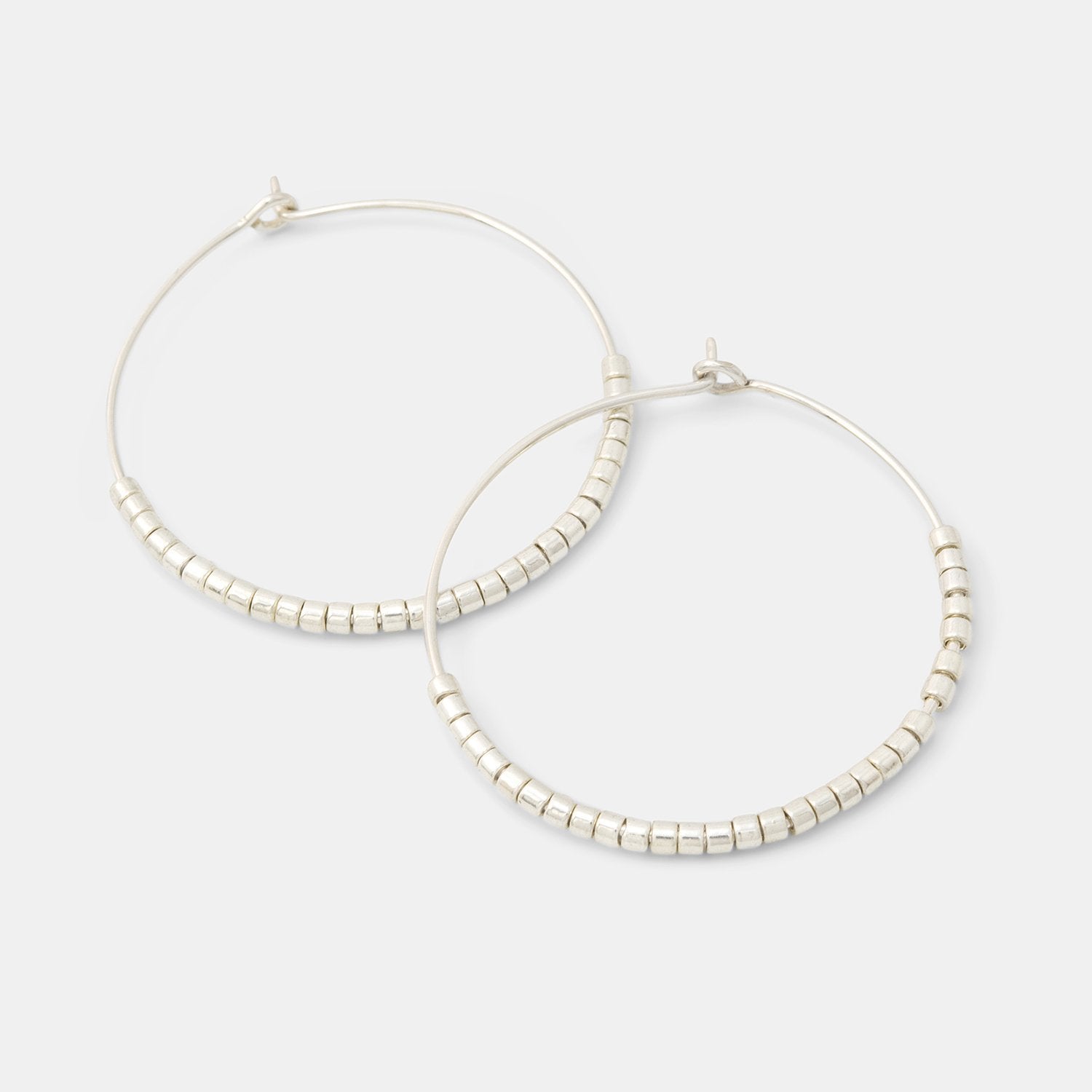 Beaded Hoop Earrings: Silver