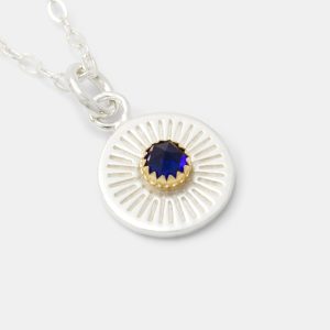 Birthstone Silver & Gold Pendant Necklace: Sapphire