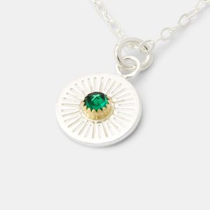 Birthstone Silver & Gold Pendant Necklace: Emerald