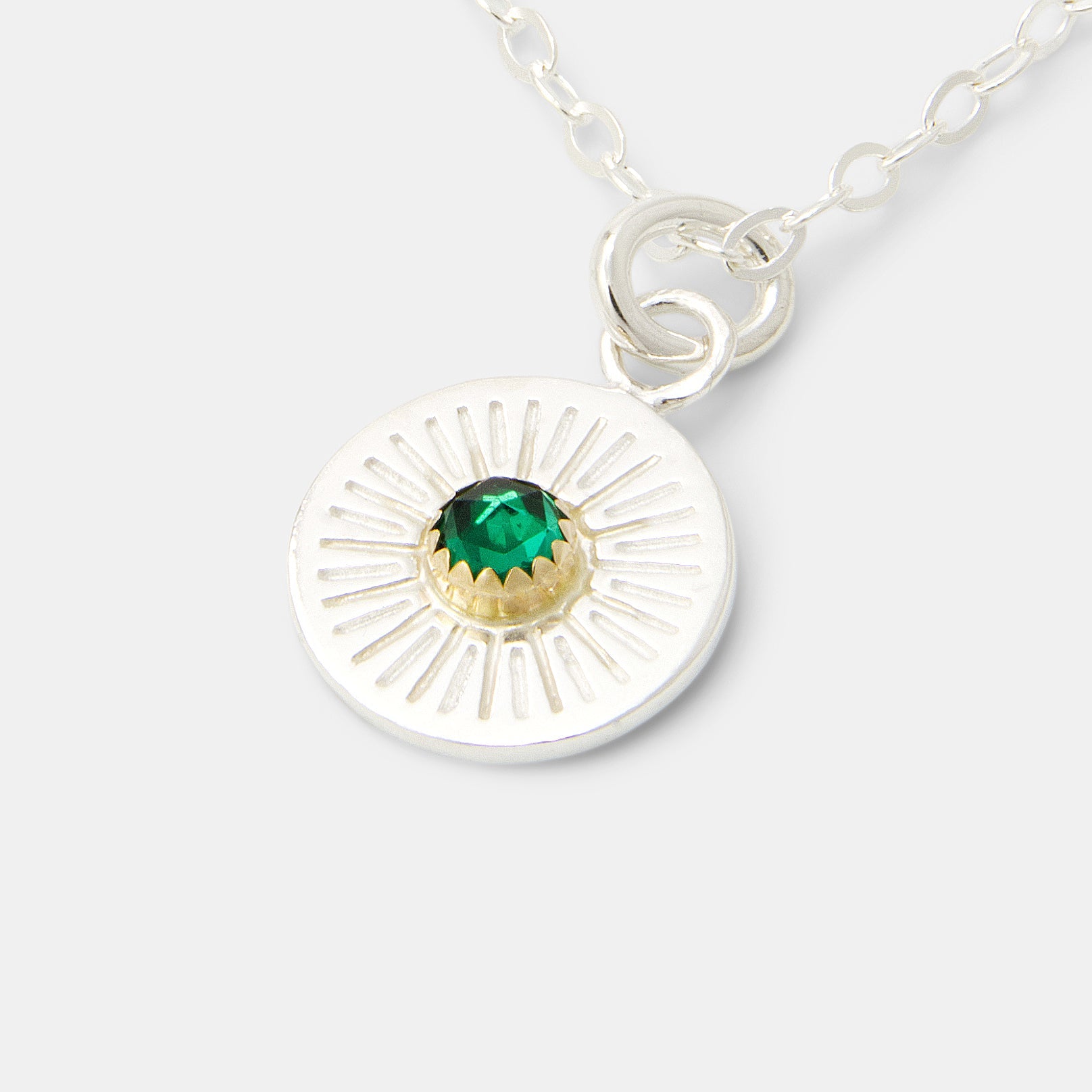 Birthstone Silver & Gold Pendant Necklace: Emerald