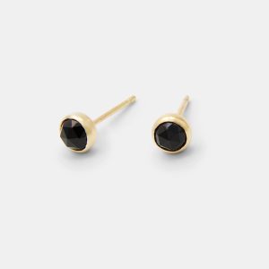 Black Spinel & Solid Gold Stud Earrings
