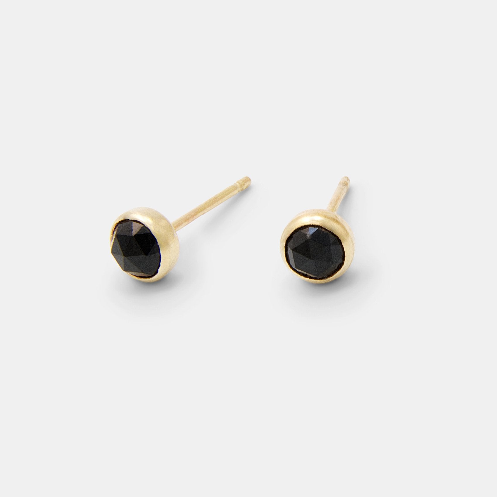 Black Spinel & Solid Gold Stud Earrings
