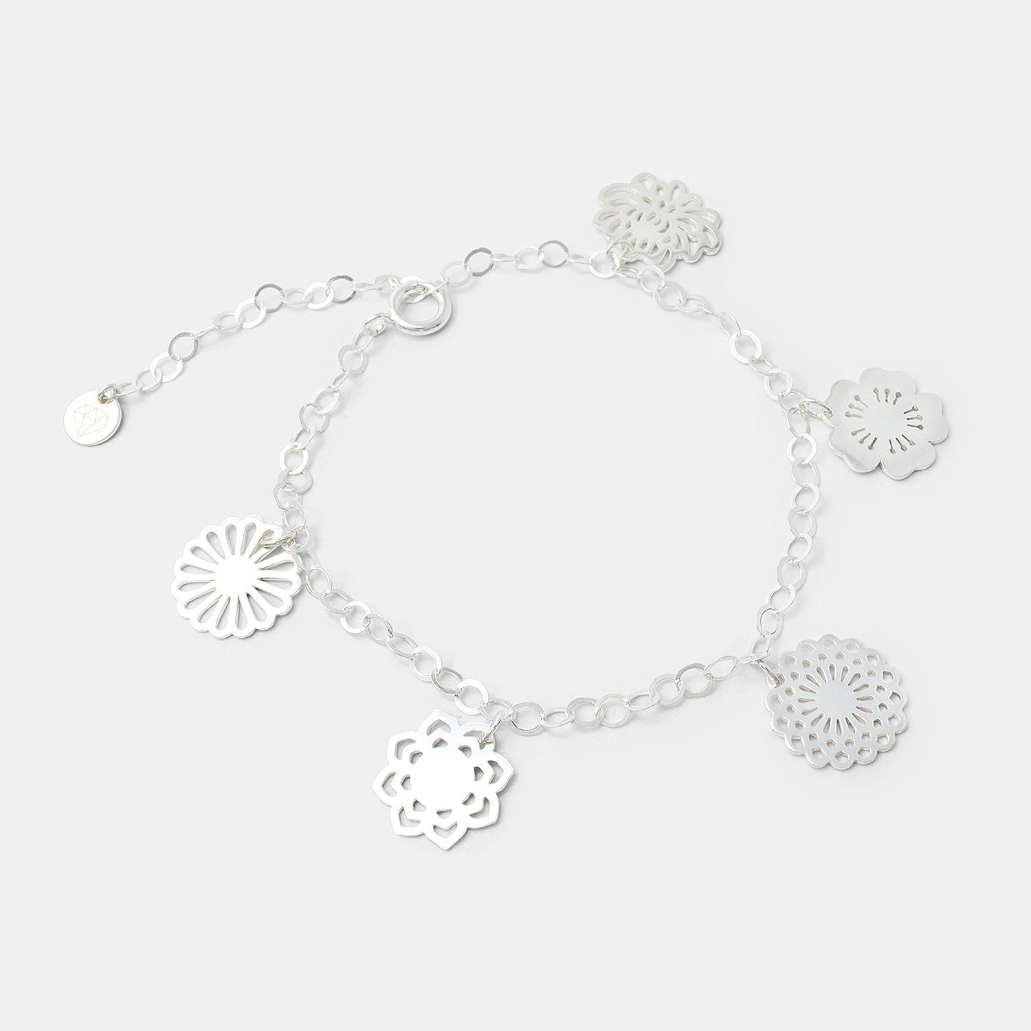 Bouquet of Flowers Silver Charm Bracelet