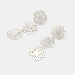 Bouquet Floral Silver Dangle Earrings