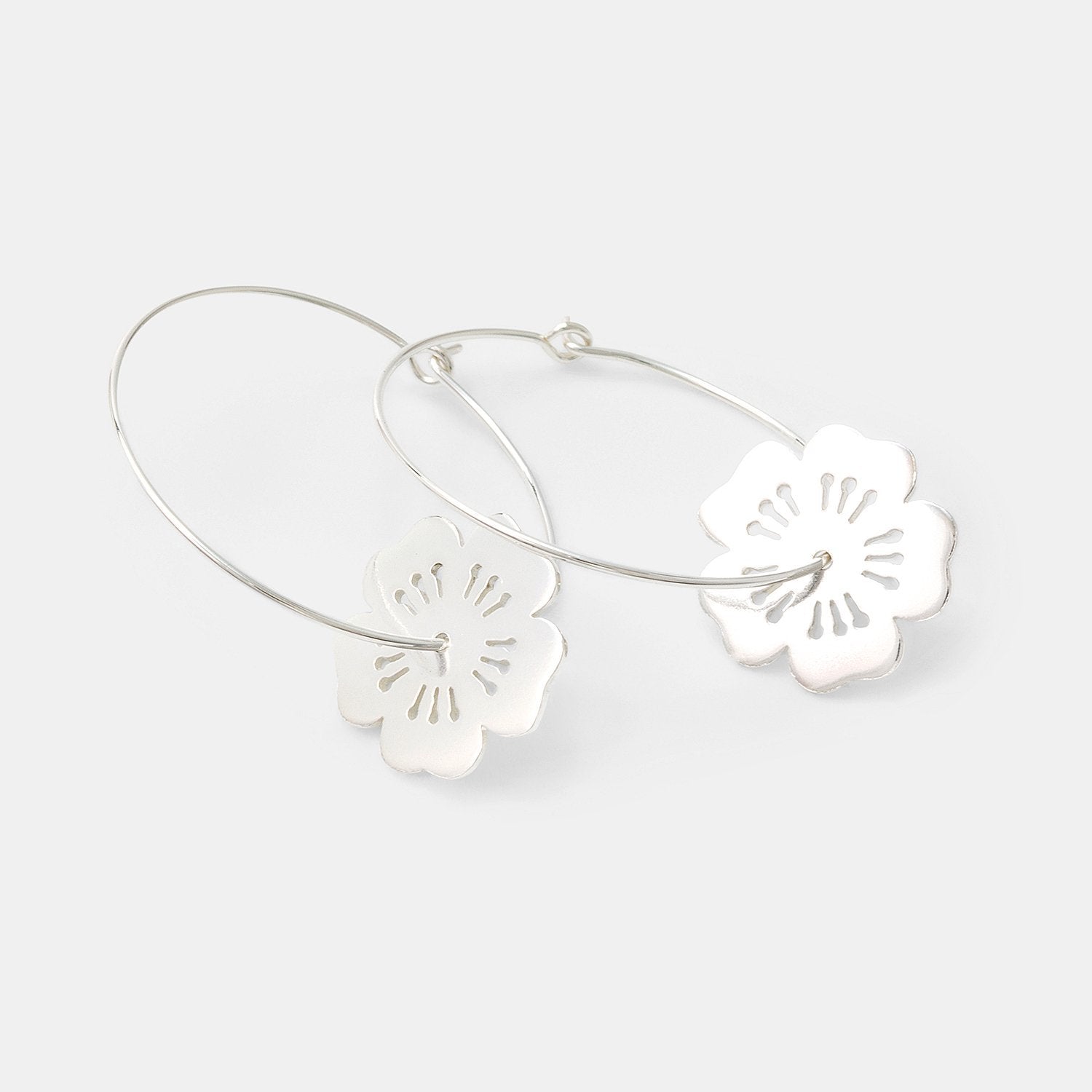 Cherry Blossom Silver Hoop Earrings