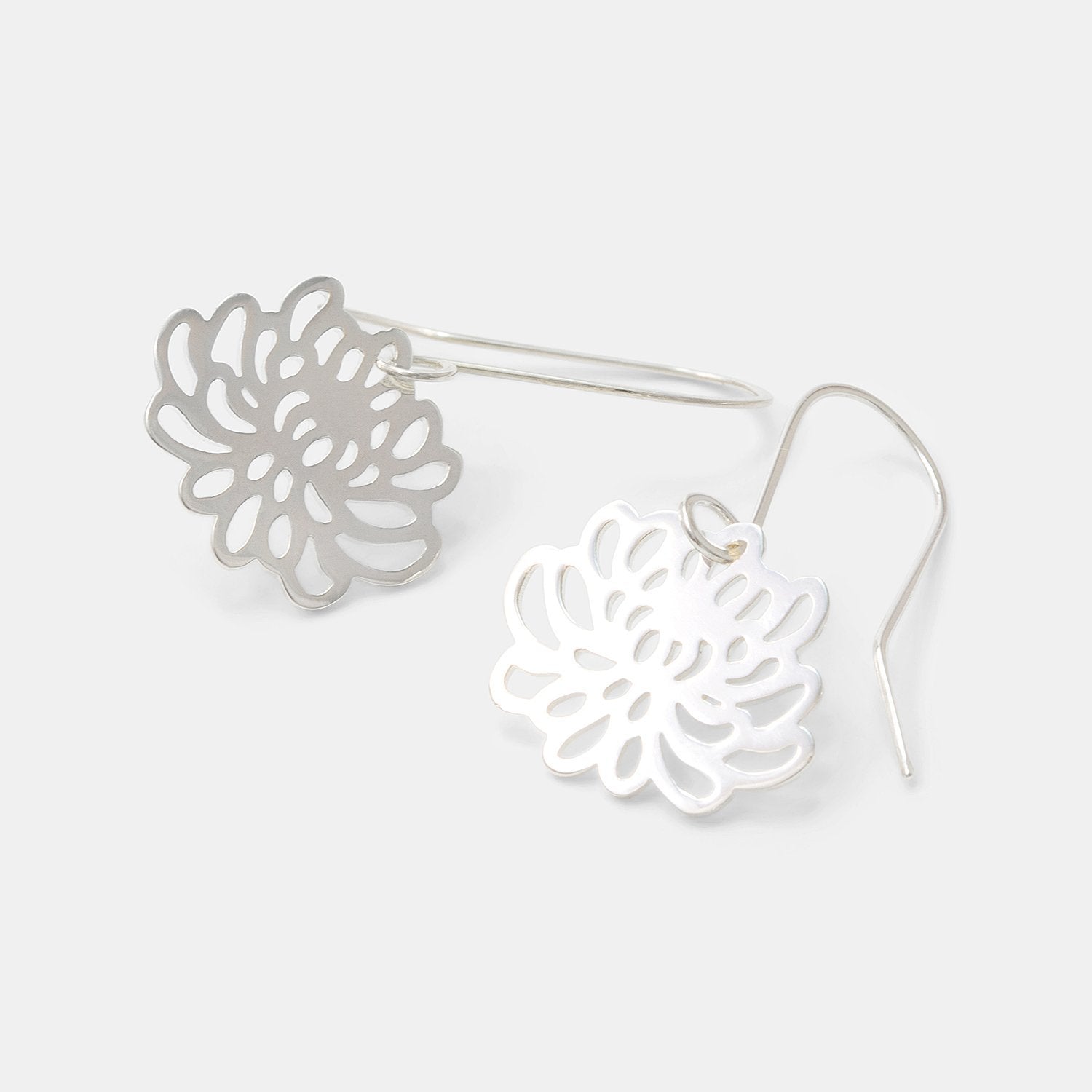 Chrysanthemum Flower Silver Drop Earrings