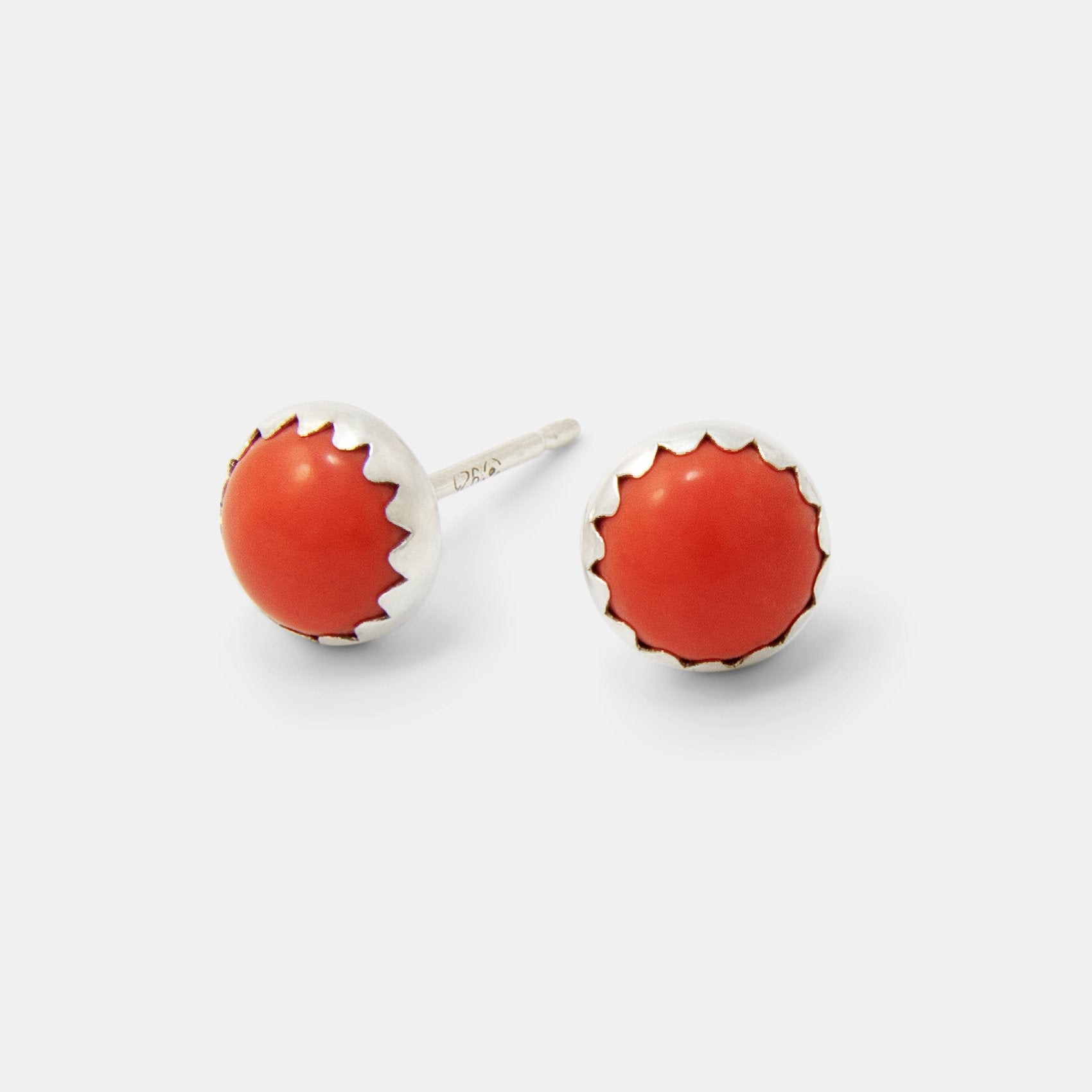 Coral Gem Silver Stud Earrings