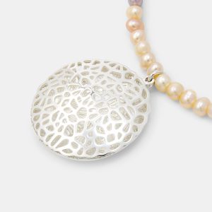 Coral Reef Open Locket on Peach Pearl Necklace
