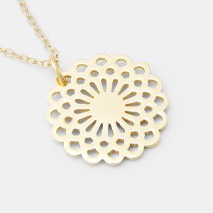 Dahlia Flower Solid Gold Pendant Necklace
