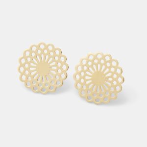 Dahlia Flower Solid Gold Stud Earrings