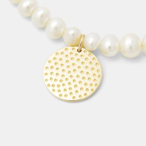 Dots Texture Solid Gold Pendant on Pearls