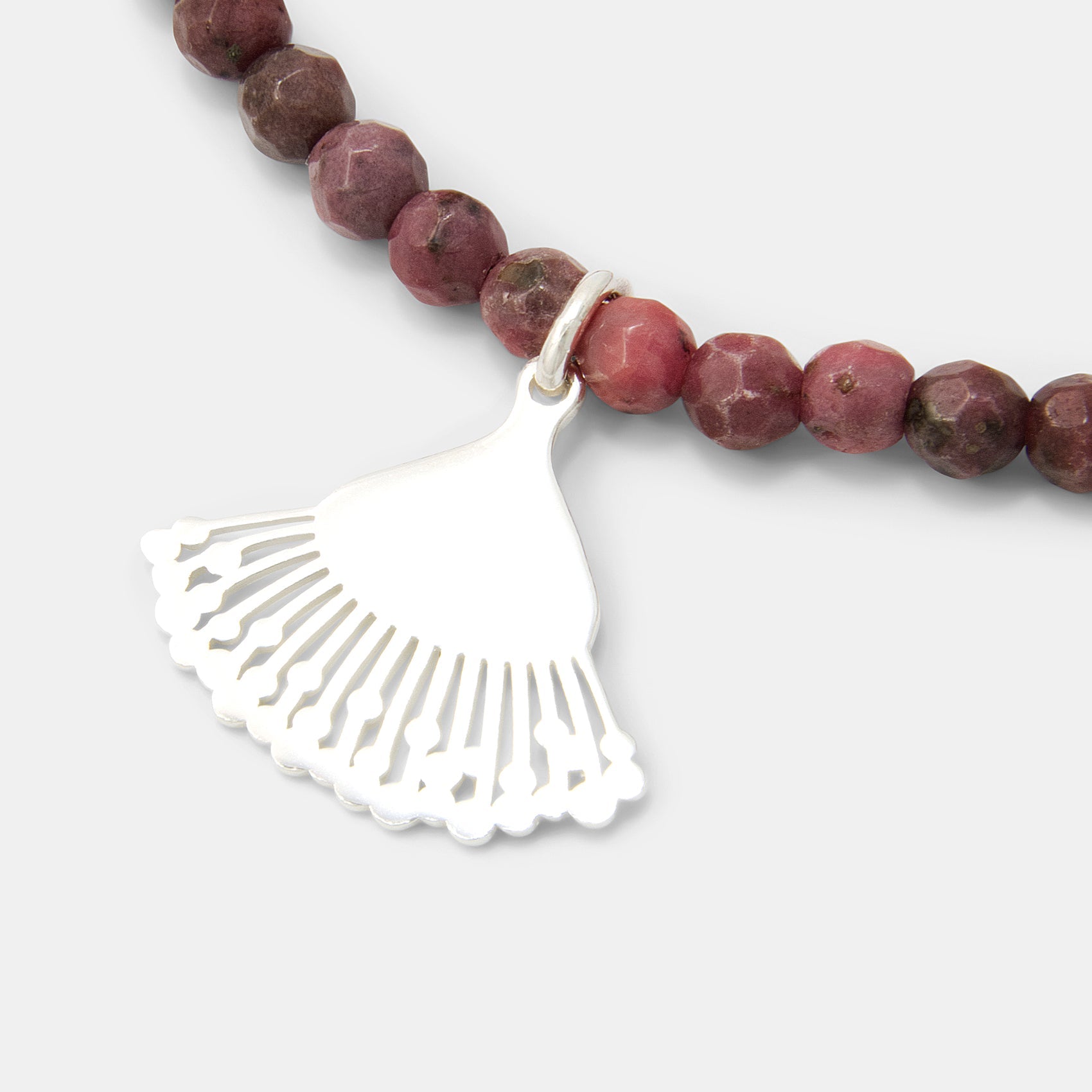 Eucalyptus Flower Pendant on Rhodonite Beaded Necklace