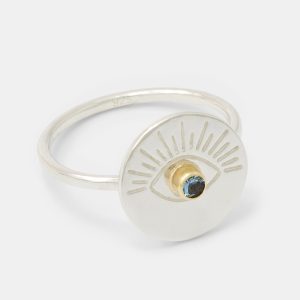 Eye & Aquamarine Amulet Silver Cocktail Ring