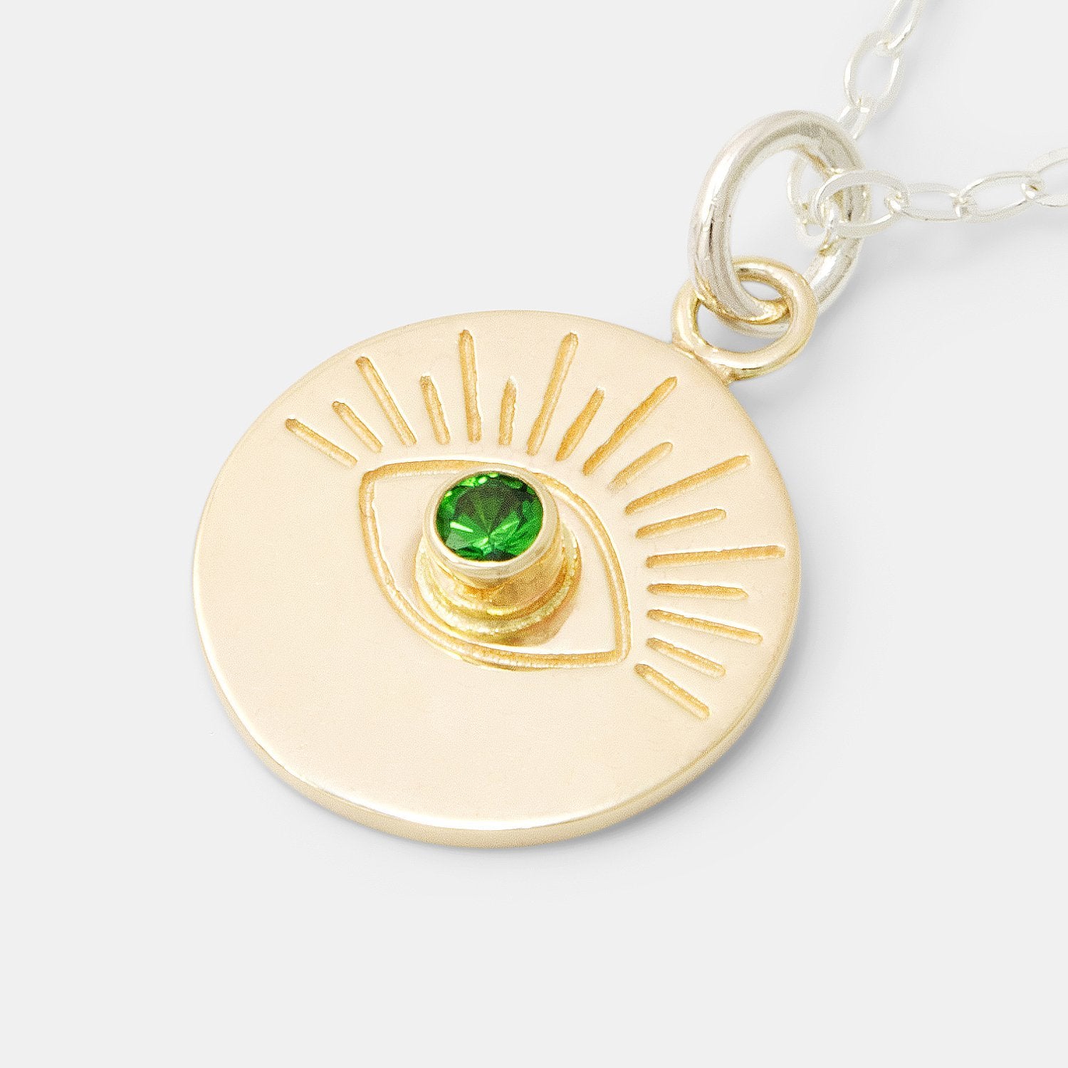 Eye & Tsavorite Solid Gold Amulet Necklace