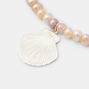 Fan Shell Silver Pendant on Peach Pearl Necklace