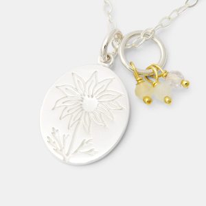Flannel Flower Oval Pendant with White Opals