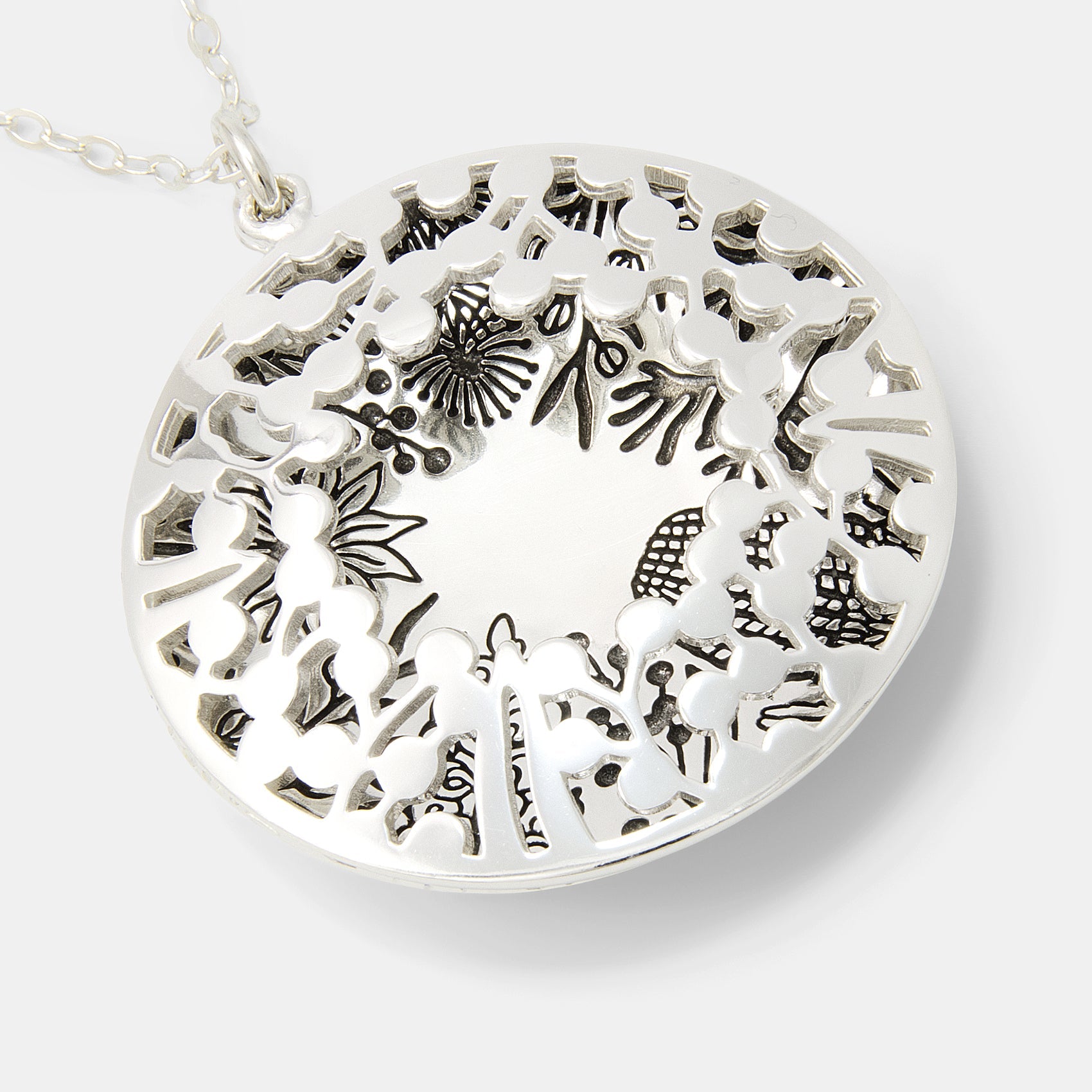 Australian Flora Pattern Silver Open Locket