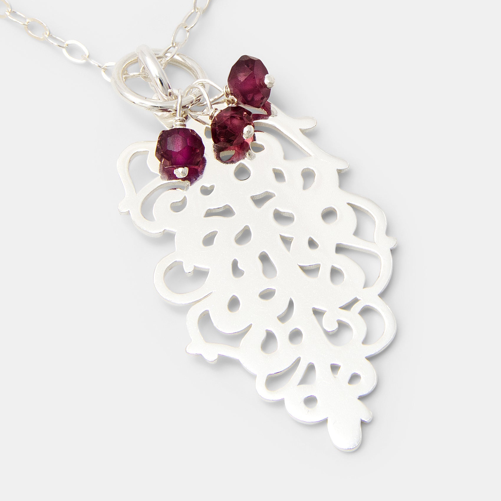 Grevillea Flower & Rose Garnets Pendant Necklace