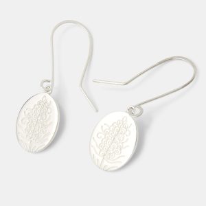 Grevillea Flower Oval Silver Drop Earrings