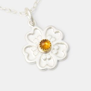 Guinea Flower & Citrine Pendant Necklace