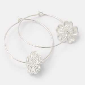 Guinea Flower Silver Hoop Earrings
