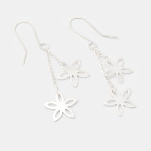 Jasmine Flower Silver Chain Dangle Earrings