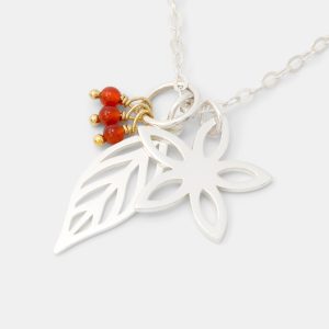 Jasmine, Leaf & Carnelian Cluster Necklace