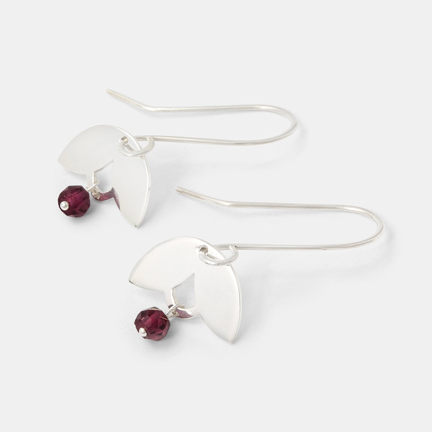 Leaves & Rose Garnet Silver Drop Earrings