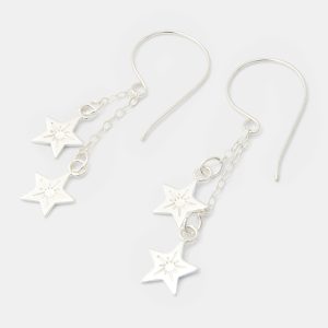 Little Stars Silver Chain Dangle Earrings