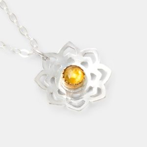 Lotus Flower & Citrine Pendant Necklace