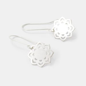 Lotus Flower Silver Drop Earrings