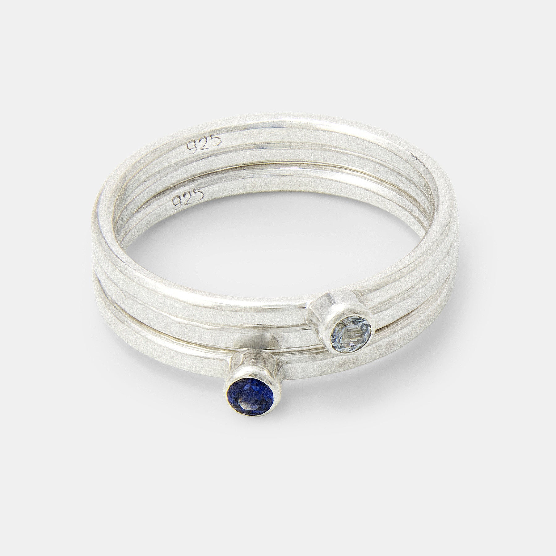 Stacking Rings Set: Sapphire & Aquamarine