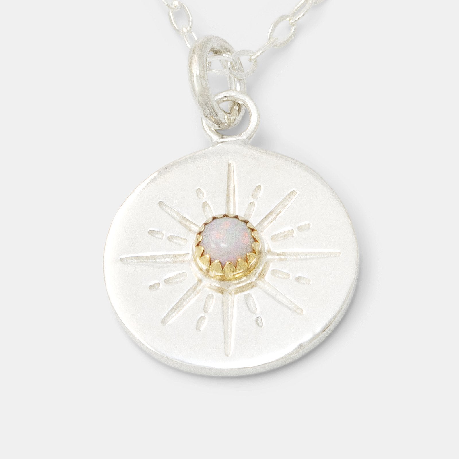 Starburst Amulet & Opal Silver Pendant Necklace