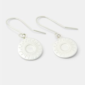 Sunburst Amulet Silver Drop Earrings