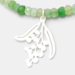 Wattle Branch Silver Pendant on Chrysoprase Beaded Necklace