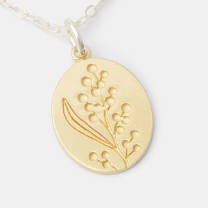 Wattle Flowers Solid Gold Pendant on Silver Necklace