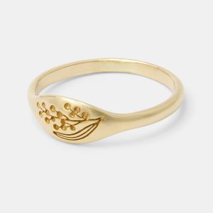 Wattle Flowers Solid Gold Signet Ring