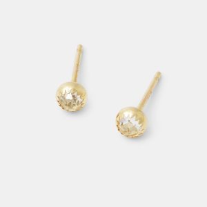 White Topaz & Solid Gold Stud Earrings